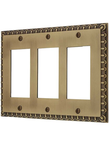Ovolo Triple Gang GFI Cover Plate in Antique Brass.